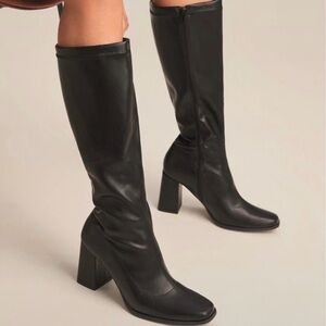 Cider Black Knee-High Block Heel Boots